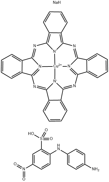 [29H,31H-酞菁根合(2-)-N29,N30,N31,N32]铜氯磺酰衍生物与2-[(4-氨基苯基)氨基]-5-硝基苯磺酸钠盐的反应产物, 73378-63-9, 结构式