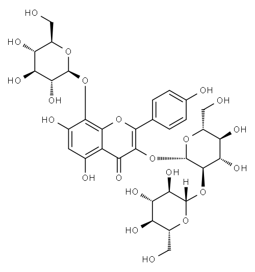 4H-1-Benzopyran-4-one, 3-[(2-O-β-D-glucopyranosyl-β-D-glucopyranosyl)oxy]-8-(β-D-glucopyranosyloxy)-5,7-dihydroxy-2-(4-hydroxyphenyl)- Structure