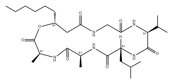 Cyclo[L-alanyl-L-alanyl-(3R)-3-hydroxynonanoylglycyl-L-valyl-D-leucyl] Structure