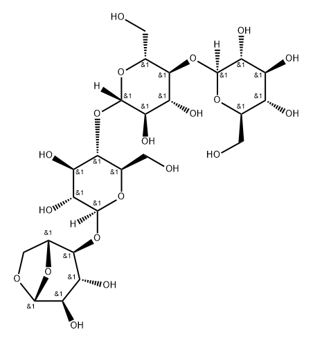 O-BETA-D-吡喃葡萄糖基-(1-4)-O-BETA-D-吡喃葡萄糖基-(1-4)-O-BETA-D-吡喃葡萄糖基-(1-4)-1,6-脱水-BETA-D-吡喃葡萄糖 结构式