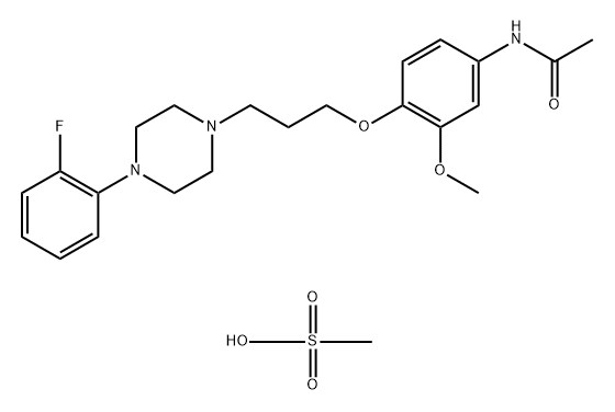 1-[3-(4-アセチルアミノ-2-メトキシフェノキシ)プロピル]-4-(2-フルオロフェニル)ピペラジン·メタンスルホン酸 化学構造式