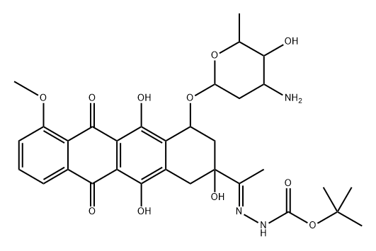 tert-butyl N-[1-[4-(4-amino-5-hydroxy-6-methyl-oxan-2-yl)oxy-2,5,12-tr ihydroxy-7-methoxy-6,11-dioxo-3,4-dihydro-1H-tetracen-2-yl]ethylidenea mino]carbamate 结构式