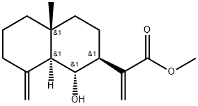 (1S,8aβ)-デカヒドロ-1β-ヒドロキシ-4aα-メチル-α,8-ジメチレン-2α-ナフタレン酢酸メチル 化学構造式