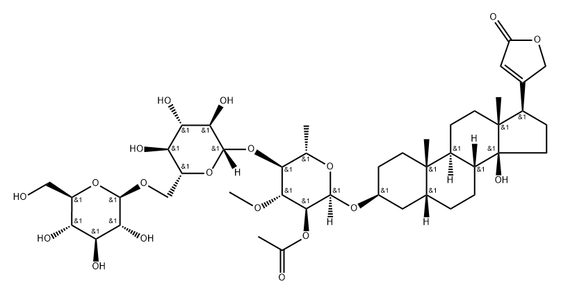 Card-20(22)-enolide, 3-[(O-β-D-glucopyranosyl-(1→6)-O-β-D-glucopyranosyl-(1→4)-2-O-acetyl-6-deoxy-3-O-methyl-α-L-glucopyranosyl)oxy]-14-hydroxy-, (3β,5β)- Structure