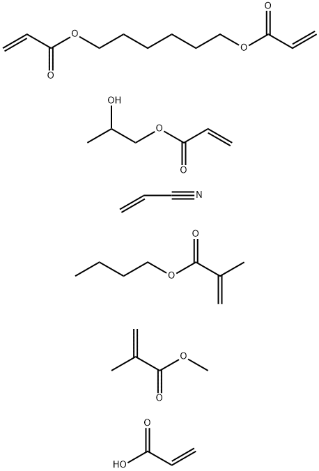 Methyl 2-methyl-2-propenoate, polymer with 2-propenoic acid 2-methyl-, butylester,2-propenoic acid, monoester with 1,2-propane-diol, 2-propenoic acid, 1,6-hexanediyl ester, 2-propenoic acid and 2-propenenitrile Struktur