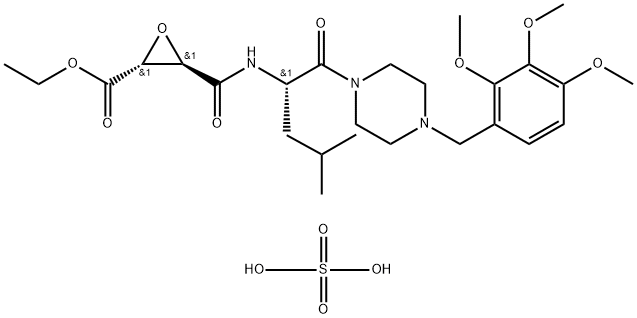 2[(2R)-3α-[[[(S)-3-メチル-1-[[4-[(2,3,4-トリメトキシフェニル)メチル]-1-ピペラジニル]カルボニル]ブチル]アミノ]カルボニル]オキシラン-2β-カルボン酸エチル]·硫酸塩 化学構造式