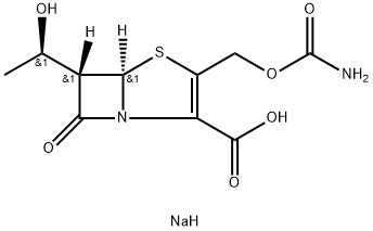(5R)-3-[[(アミノカルボニル)オキシ]メチル]-6β-[(R)-1-ヒドロキシエチル]-7-オキソ-4-チア-1-アザビシクロ[3.2.0]ヘプタ-2-エン-2-カルボン酸ナトリウム 化学構造式