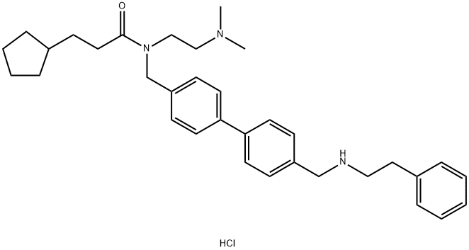 N-[2-(Dimethylamino)ethyl]-N-[[4′-[[(2-phenylethyl)amino]methyl][1,1′-biphenyl]-4-yl]methyl]-cyclopentanepropanamide dihydrochloride, 864741-95-7, 结构式