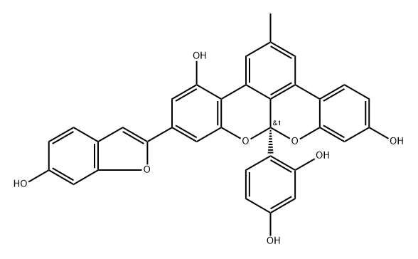 8aH-Benzo[3,4][2]benzopyrano[1,8-bc][1]benzopyran-4,11-diol, 8a-(2,4-dihydroxyphenyl)-6-(6-hydroxy-2-benzofuranyl)-2-methyl-, (8aR)- Structure