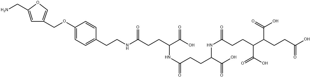 N5-[2-[4-[[5-(アミノメチル)-3-フラニル]メトキシ]フェニル]エチル]-N2-[N-(4,5,7-トリカルボキシ-1-オキソヘプチル)-L-γ-グルタミル]-L-グルタミン 化学構造式