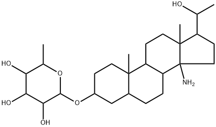 [(20R)-14β-アミノ-20-ヒドロキシ-5β-プレグナン-3β-イル]6-デオキシ-α-L-マンノピラノシド 化学構造式