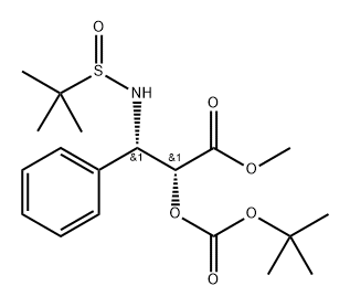 (SR,2R,3S)-2-(O-Boc)-3-(tert-butylsulfinyl)-3-phenylisoserine methyl ester 结构式