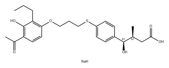 rel-(γR*,βS*)-γ-ヒドロキシ-β-メチル-4-[[3-(4-アセチル-3-ヒドロキシ-2-プロピルフェノキシ)プロピル]チオ]ベンゼンブタン酸ナトリウム 化学構造式
