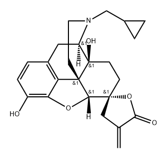 3,6,14-trihydroxy-6-(2-carboxyallyl)-17-(cyclopropylmethyl)morphinan gamma-lactone 4,5-epoxide Struktur