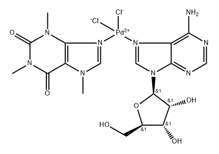 (腺苷-N7)二氯(3,7-二氢-1,3,7-三甲基-1H-嘌呤-2,6-二酮-N9)钯 结构式