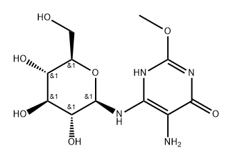 4(1H)-Pyrimidinone, 5-amino-6-(.beta.D-glucopyranosyl- amino)-2-methox y- Struktur