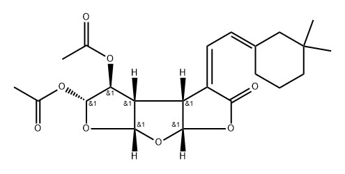 [3aS,3Z,(+)]-4β,5α-Bis(acetyloxy)-3-[2-[(Z)-3,3-dimethylcyclohexylidene]ethylidene]-3aβ,3bβ,4,5,6aβ,7aβ-hexahydrodifuro[2,3-b:3',2'-d]furan-2(3H)-one 结构式