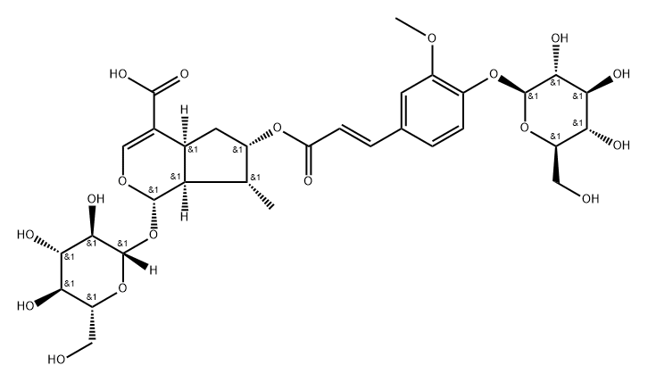 (1S)-1α-(β-D-Glucopyranosyloxy)-6α-[[(E)-3-[4-(β-D-glucopyranosyloxy)-3-methoxyphenyl]-1-oxo-2-propenyl]oxy]-1,4aα,5,6,7,7aα-hexahydro-7α-methylcyclopenta[c]pyran-4-carboxylic acid Structure