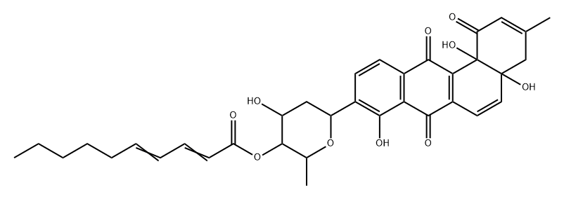 9-[4-O-(1-オキソ-2,4-デカジエニル)-2,6-ジデオキシ-β-D-arabino-ヘキソピラノシル]-4a,12b-ジヒドロ-4a,8,12b-トリヒドロキシ-3-メチルベンゾ[a]アントラセン-1,7,12(4H)-トリオン 化学構造式