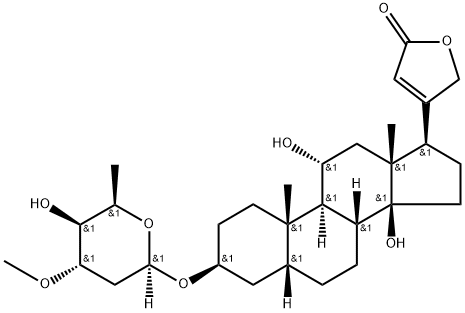 3β-[(3-O-Methyl-2,6-dideoxy-β-D-xylo-hexopyranosyl)oxy]-11α,14-dihydroxy-5β-card-20(22)-enolide Structure
