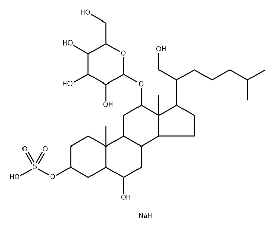 6β,21-Dihydroxy-3α-(sodiosulfooxy)-5α-cholestan-12β-yl β-D-glucopyranoside 结构式