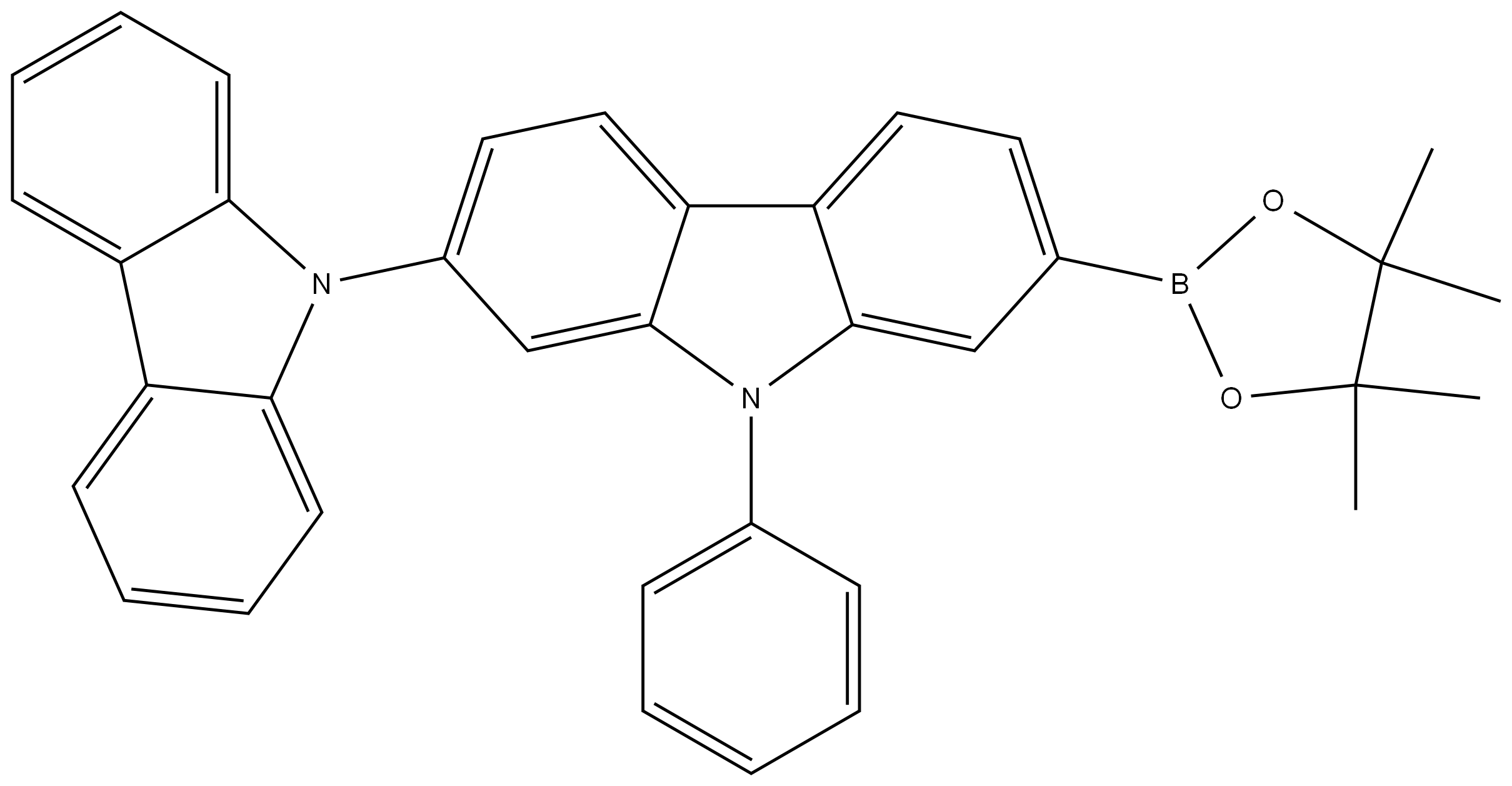 2,9′-BI-9H-CARBAZOLE, 9-PHENYL-7-(4,4,5,5-TETRAMETHYL-1,3,2-DIOXABOROLAN-2-YL)-, 2055658-25-6, 结构式