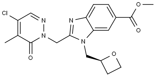 methyl (S)-2-((4-chloro-5-methyl-6-oxopyridazin-1(6H)-yl)methyl)-1-(oxetan-2-ylmethyl)-1H-benzo[d]imidazole-6-carboxylate 结构式