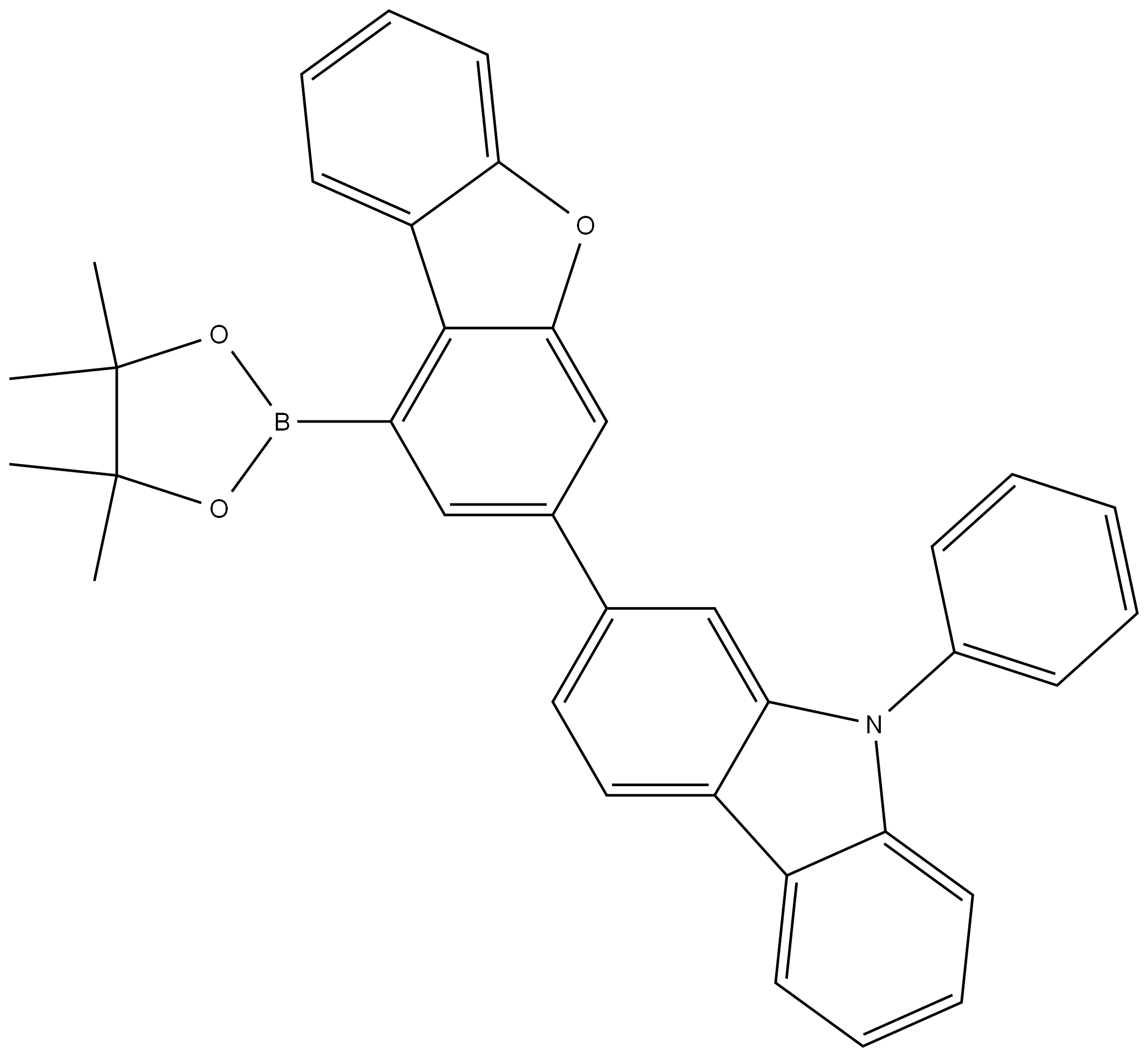 9H-Carbazole, 9-phenyl-2-[1-(4,4,5,5-tetramethyl-1,3,2-dioxaborolan-2-yl)-3-dibenzofuranyl]- Struktur