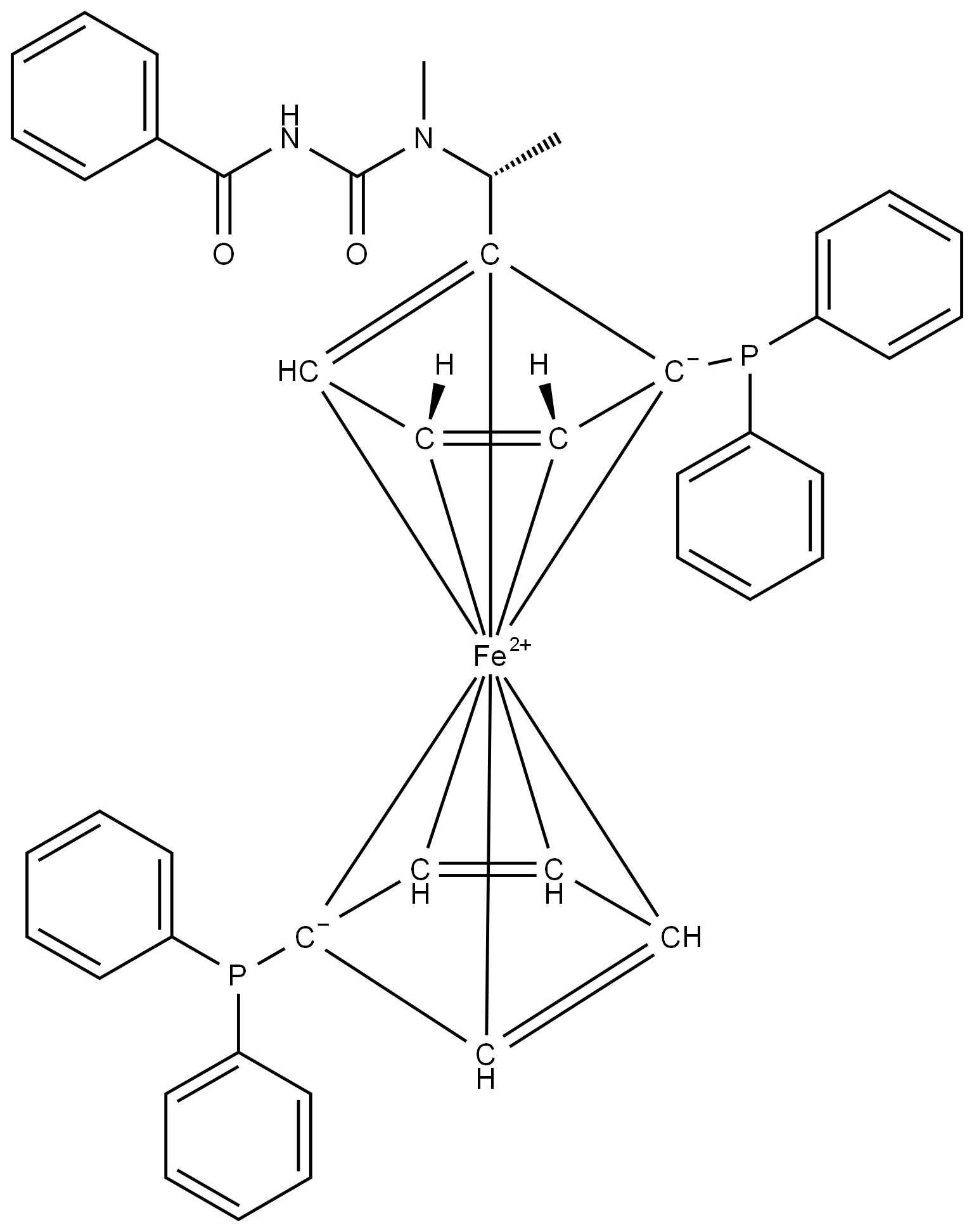 (2R)-1-[(1R)-1-[[(benzoyl)amino]oxomethyl] methylamino]ethyl]-1′,2-bis(diphenylphosphino)ferrocene Structure