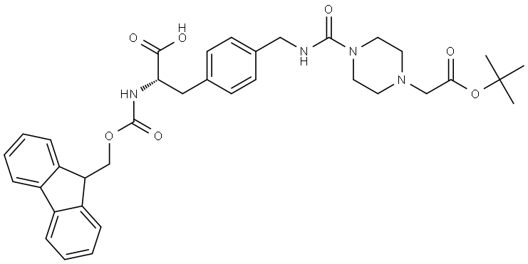 (2S)-3-{4-[({4-[2-(tert-butoxy)-2-oxoethyl]piperazine-1-carbonyl}amino)methyl]phenyl}-2-({[(9H-fluoren-9-yl)methoxy]carbonyl}amino)propanoic acid 结构式