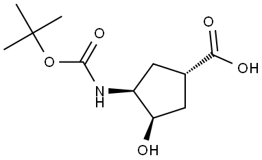 (1S,3S,4R)-3-((叔丁氧基羰基)氨基)-4-羟基环戊烷羧酸, 3009118-56-0, 结构式