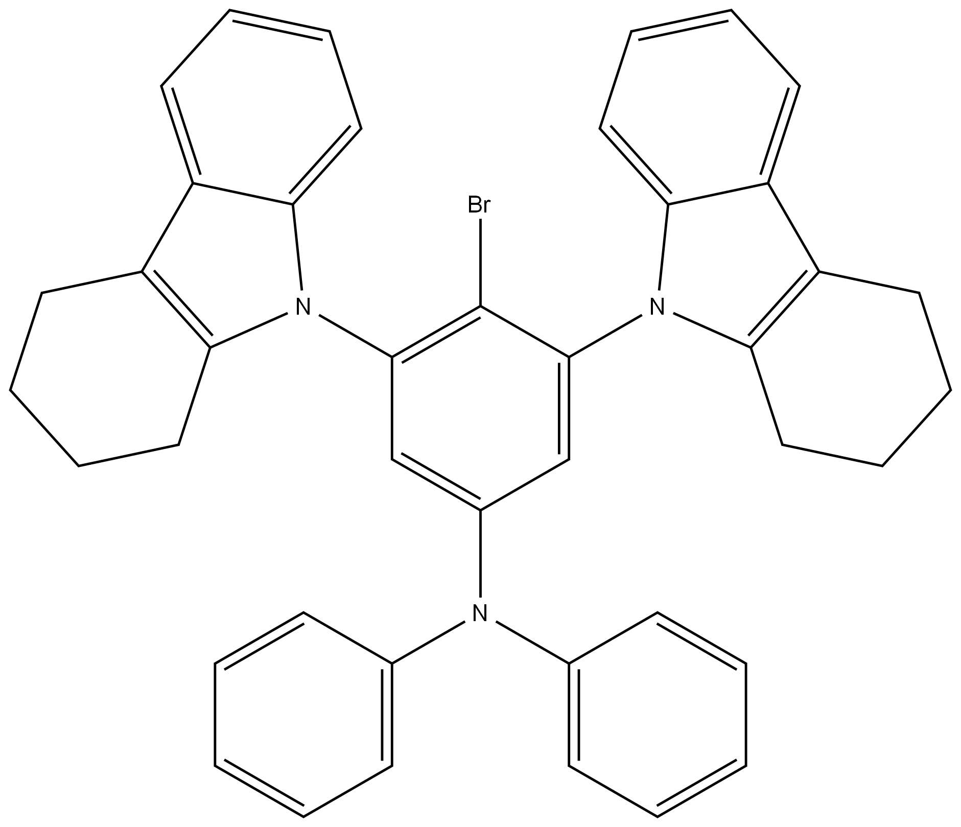 4-bromo-N,N-diphenyl-3,5-bis(1,2,3,4-tetrahydro-9H-carbazol-9-yl)aniline 结构式