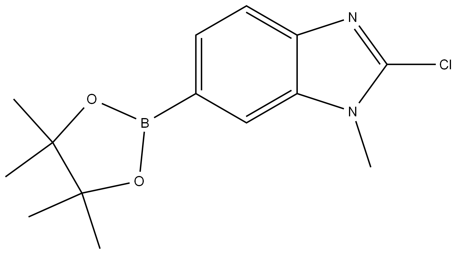 2-氯-1-甲基-6-(4,4,5,5-四甲基-1,3,2-二氧杂硼烷-2-基)-1H-苯并[D]咪唑 结构式