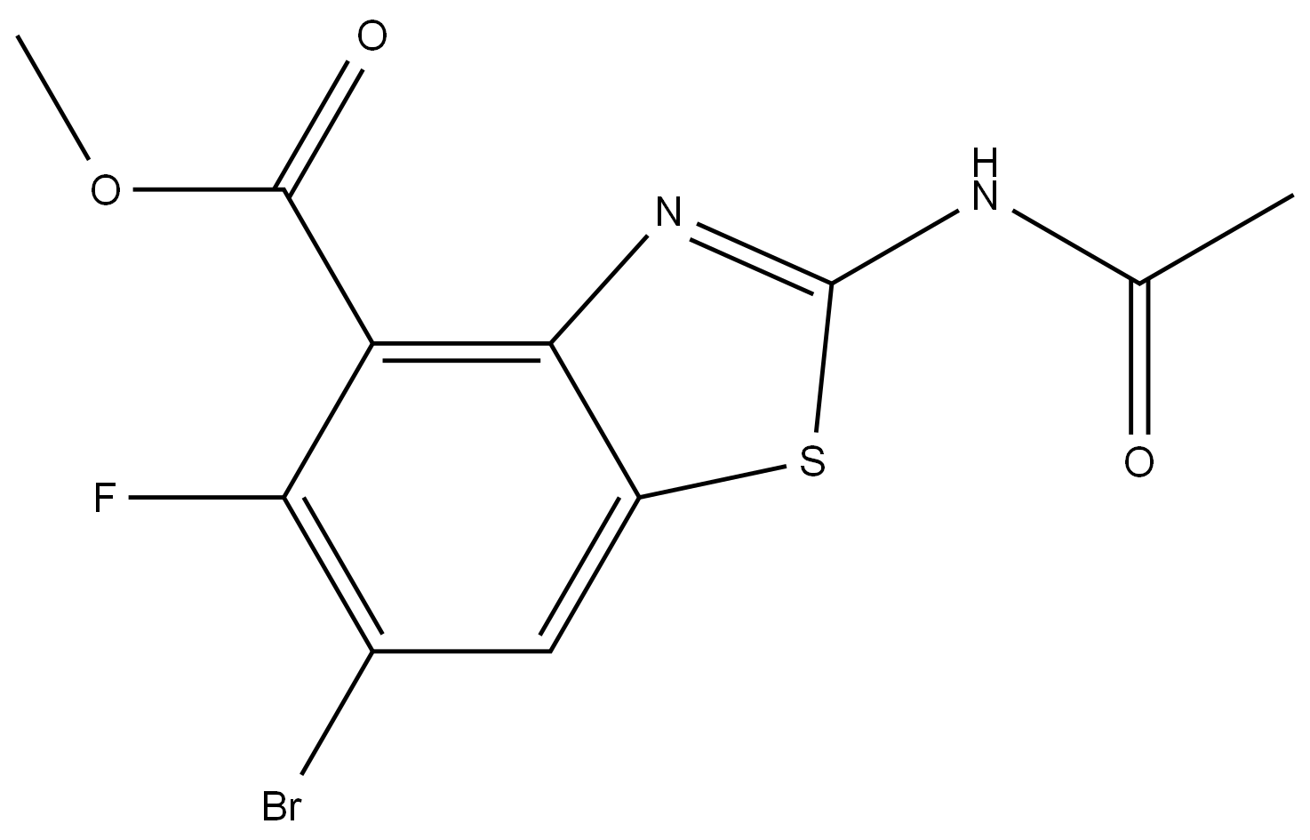2-乙酰氨基-6-溴-5-氟苯并[D]噻唑-4-羧酸甲酯 结构式