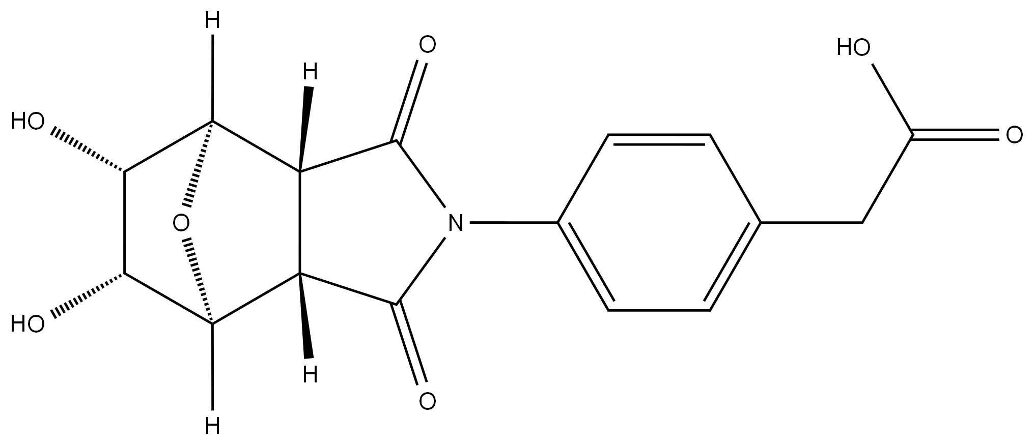 2-(4-((3aR,4R,5S,6R,7S,7aS)-5,6-dihydroxy-1,3-dioxohexahydro-1H-4,7-epoxyisoindol-2(3H)-yl)phenyl)acetic acid Structure