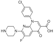 1-(4-CHLORO-PHENYL)-6-FLUORO-4-OXO-7-PIPERAZIN-1-YL-1,4-DIHYDRO-[1,8]NAPHTHYRIDINE-3-CARBOXYLIC ACID 结构式