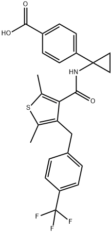 4-[1-[[[2,5-二甲基-4-[[4-(三氟甲基)苯基]甲基]-3-噻吩基]羰基]氨基]环丙基]苯甲酸 结构式