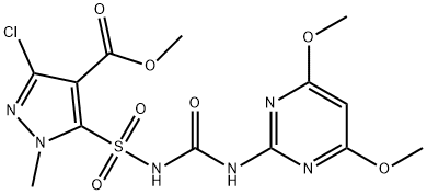 メチル＝３－クロロ－５－（４，６－ジメトキシ－２－ピリミジニルカルバモイルスルファモイル）－１－メチルピラゾール－４－カルボキシラート 化学構造式
