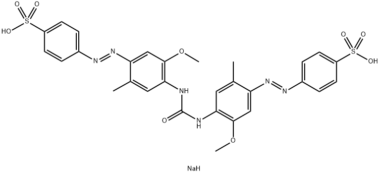 4,4'-[カルボニルビス[イミノ(5-メトキシ-2-メチル-4,1-フェニレン)アゾ]]ビス(ベンゼンスルホン酸)二ナトリウム 化学構造式