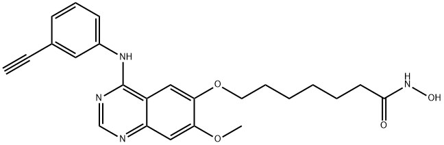 7-[[4-(3-乙炔基苯基氨基)-7-甲氧基喹唑啉-6-基]氧基]-N-羟基庚酰胺, 1012054-59-9, 结构式