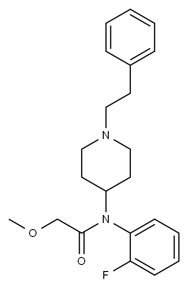 N-(2-フルオロフェニル)-N-[1-(2-フェニルエチル)ピペリジン-4-イル]-2-メトキシアセトアミド 化学構造式