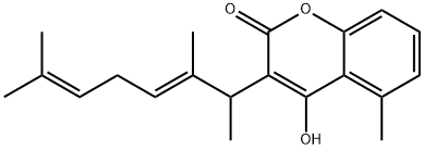 4-Hydroxy-5-methyl-3-[(2E)-1,2,6-trimethyl-2,5-heptadienyl]-2H-1-benzopyran-2-one 结构式
