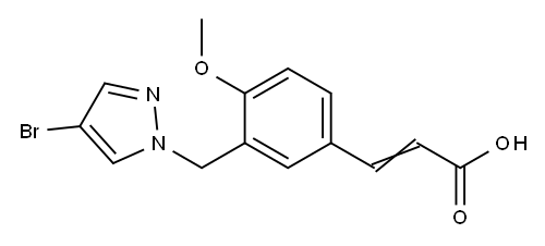 (2E)-3-{3-[(4-ブロモ-1H-ピラゾール-1-イル)メチル]-4-メトキシフェニル}アクリル酸 化学構造式