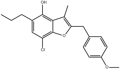4-Benzofuranol, 7-chloro-2-((4-methoxyphenyl)methyl)-3-methyl-5-propyl - Structure