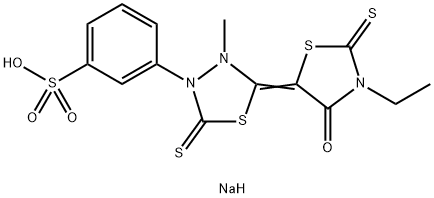 sodium m-[5-(3-ethyl-4-oxo-2-thioxo-5-thiazolidinylidene)-4-methyl-2-thioxo-1,3,4-thiadiazolidin-3-yl]benzenesulphonate Struktur