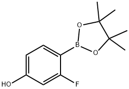 3-フルオロ-4-(4,4,5,5-テトラメチル-1,3,2-ジオキサボロラン-2-イル)フェノール 化学構造式