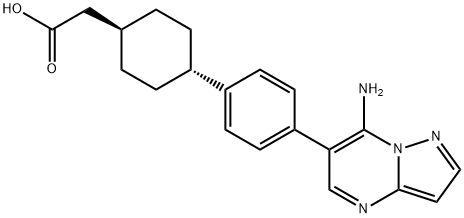 trans-4-[4-(7-Aminopyrazolo[1,5-a]pyrimidin-6-yl)phenyl]cyclohexaneacetic acid Struktur