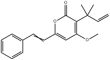 3-(1,1-Dimethyl-2-propenyl)-4-methoxy-6-(2-phenylethenyl)-2H-pyran-2-one Struktur