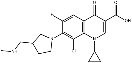 3-Quinolinecarboxylic acid, 8-chloro-1-cyclopropyl-6-fluoro-1,4-dihydro-7-[3-[(MethylaMino)Methyl]-1-pyrrolidinyl]-4-oxo- Structure