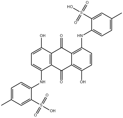 2,2'-[[(9,10-ジヒドロ-4,8-ジヒドロキシ-9,10-ジオキソアントラセン)-1,5-ジイル]ビスイミノ]ビス(5-メチルベンゼンスルホン酸) 化学構造式